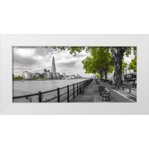 Thames promenade with The Shard in background, London, UK White Modern Wood Framed Art Print by Frank, Assaf