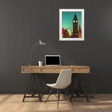 View of Big Ben from street, London, UK, FTBR-1905 White Modern Wood Framed Art Print by Frank, Assaf