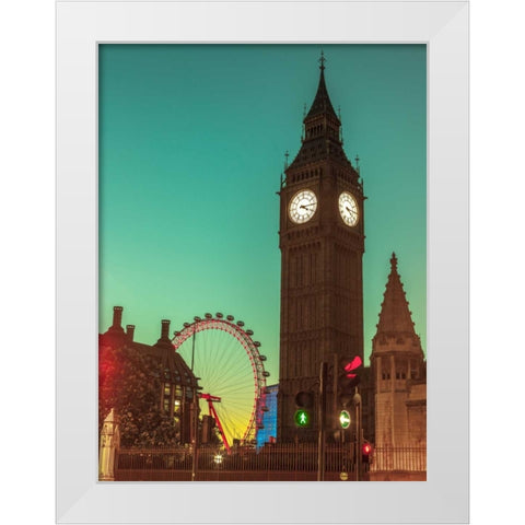 View of Big Ben from street, London, UK, FTBR-1905 White Modern Wood Framed Art Print by Frank, Assaf