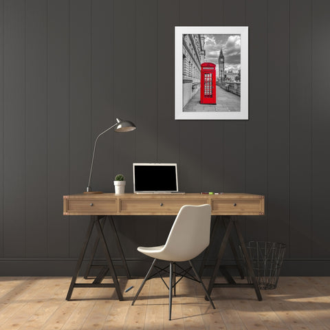 Telephone booth with Big Ben, London, UK, FTBR-1809 White Modern Wood Framed Art Print by Frank, Assaf