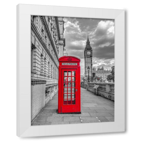 Telephone booth with Big Ben, London, UK, FTBR-1809 White Modern Wood Framed Art Print by Frank, Assaf
