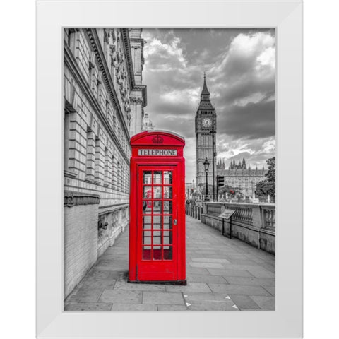 Telephone booth with Big Ben, London, UK, FTBR-1809 White Modern Wood Framed Art Print by Frank, Assaf