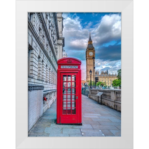 Telephone booth with Big Ben, London, UK White Modern Wood Framed Art Print by Frank, Assaf