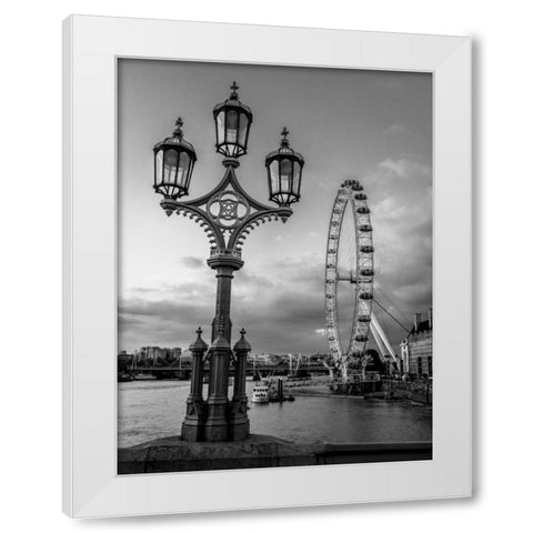 Street lamp with London Eye, London, UK White Modern Wood Framed Art Print by Frank, Assaf