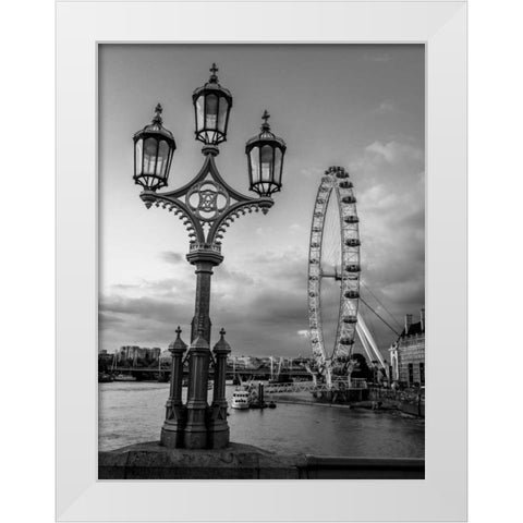 Street lamp with London Eye, London, UK White Modern Wood Framed Art Print by Frank, Assaf