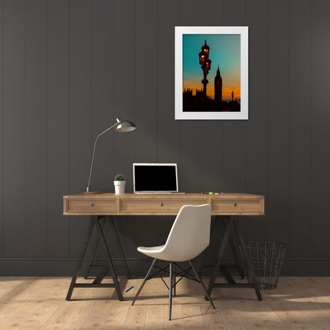 Street lamp with Big Ben, London, UK White Modern Wood Framed Art Print by Frank, Assaf
