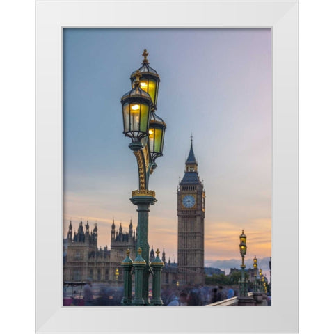 Street lamp with Big Ben, London, UK, FTBR-1919 White Modern Wood Framed Art Print by Frank, Assaf