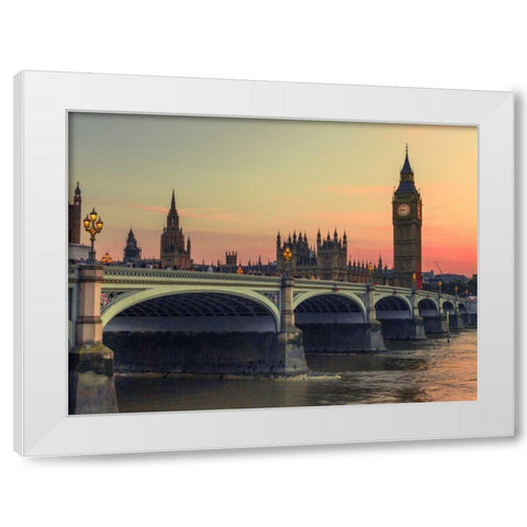 Westminster bridge and Big Ben, London, UK White Modern Wood Framed Art Print by Frank, Assaf