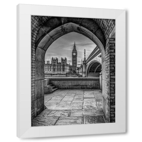 View of Big Ben through arch, London, UK, FTBR-1907 White Modern Wood Framed Art Print by Frank, Assaf