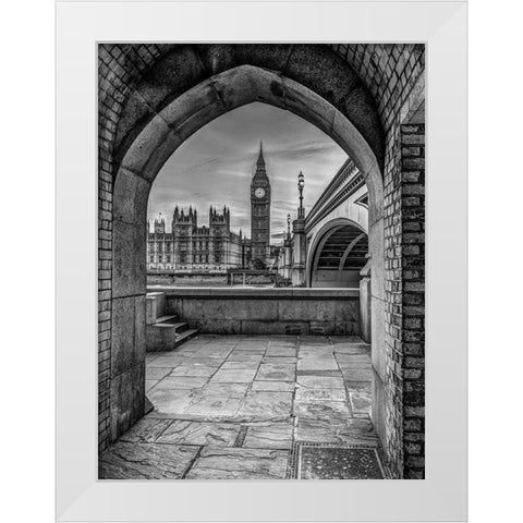 View of Big Ben through arch, London, UK, FTBR-1907 White Modern Wood Framed Art Print by Frank, Assaf