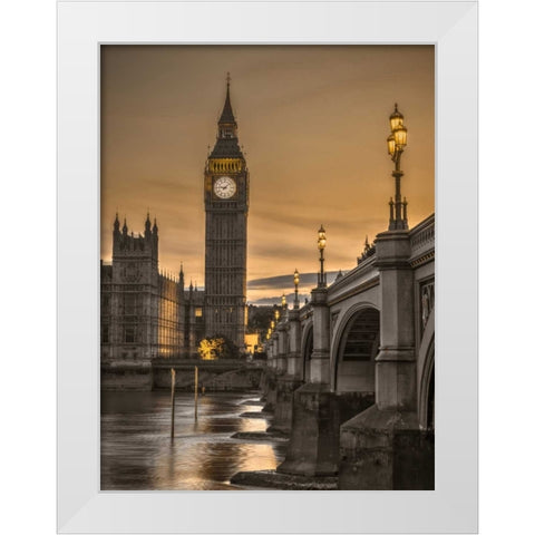 Westminster bridge and Big Ben from Thames promenade, London, UK White Modern Wood Framed Art Print by Frank, Assaf