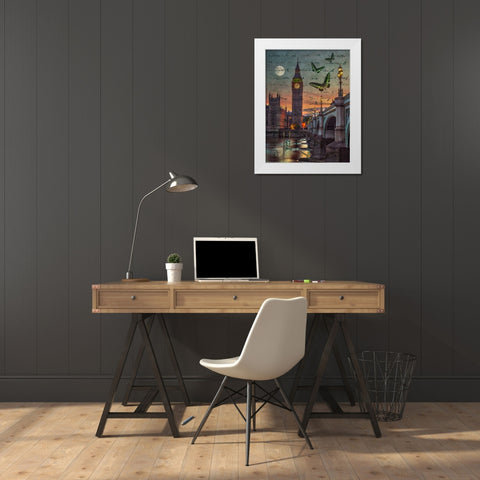 Westminster bridge and Big Ben from Thames promenade, London, UK White Modern Wood Framed Art Print by Frank, Assaf