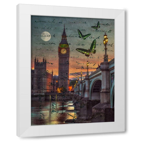 Westminster bridge and Big Ben from Thames promenade, London, UK White Modern Wood Framed Art Print by Frank, Assaf