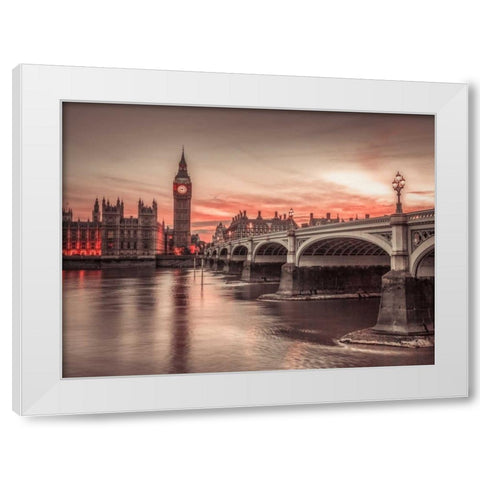 Westminster bridge and Big Ben from Thames promenade, London, UK White Modern Wood Framed Art Print by Frank, Assaf