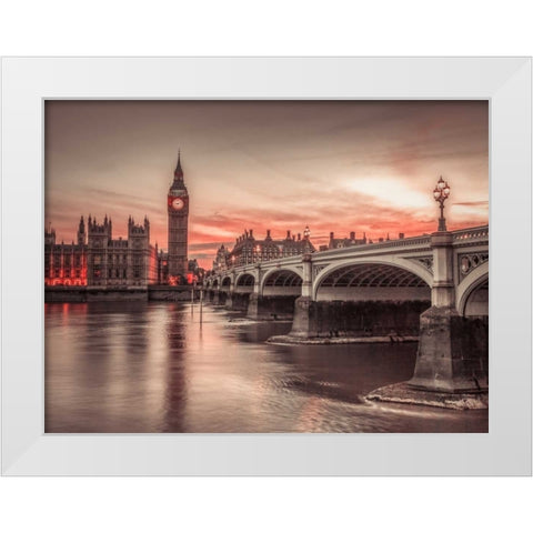 Westminster bridge and Big Ben from Thames promenade, London, UK White Modern Wood Framed Art Print by Frank, Assaf