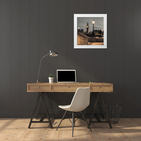 Westminster bridge and Big Ben from Thames promenade, London, UK White Modern Wood Framed Art Print by Frank, Assaf