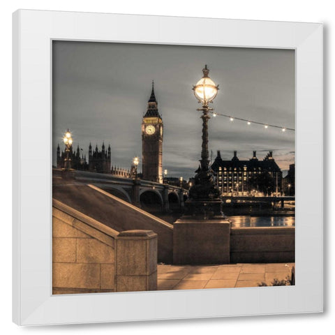 Westminster bridge and Big Ben from Thames promenade, London, UK White Modern Wood Framed Art Print by Frank, Assaf