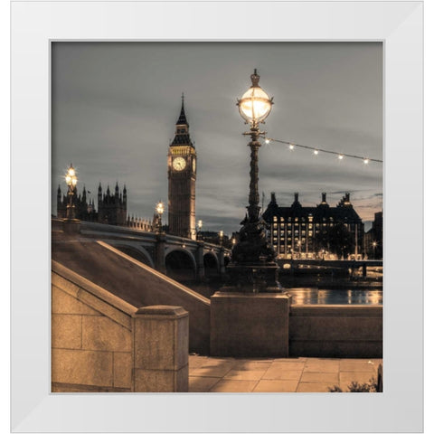 Westminster bridge and Big Ben from Thames promenade, London, UK White Modern Wood Framed Art Print by Frank, Assaf
