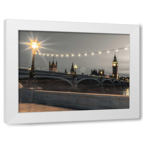 Westminster bridge and Big Ben from Thames promenade, London, UK White Modern Wood Framed Art Print by Frank, Assaf