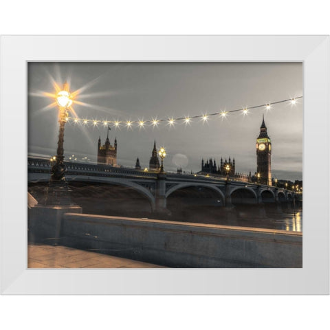 Westminster bridge and Big Ben from Thames promenade, London, UK White Modern Wood Framed Art Print by Frank, Assaf
