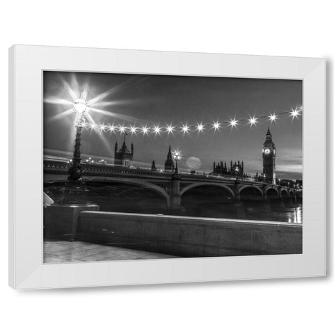 Westminster bridge and Big Ben from Thames promenade, London, UK White Modern Wood Framed Art Print by Frank, Assaf