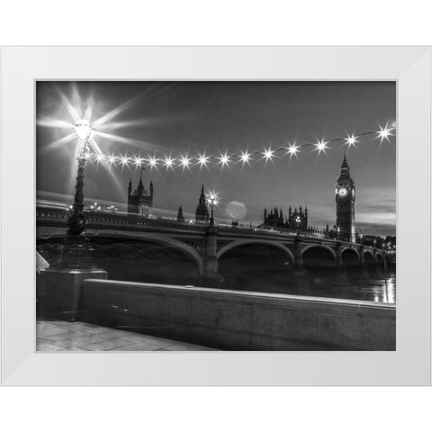 Westminster bridge and Big Ben from Thames promenade, London, UK White Modern Wood Framed Art Print by Frank, Assaf