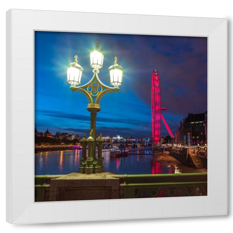 Street lamp with London Eye, London, UK White Modern Wood Framed Art Print by Frank, Assaf