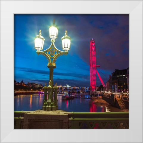 Street lamp with London Eye, London, UK White Modern Wood Framed Art Print by Frank, Assaf