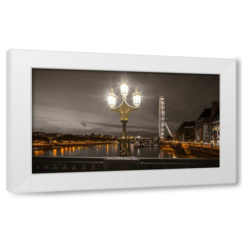 Street lamp with London Eye, London, UK White Modern Wood Framed Art Print by Frank, Assaf