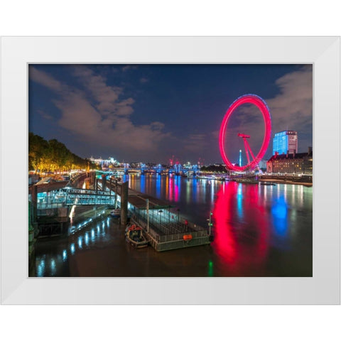 London city skyline with London Eye over river Thames, UK White Modern Wood Framed Art Print by Frank, Assaf