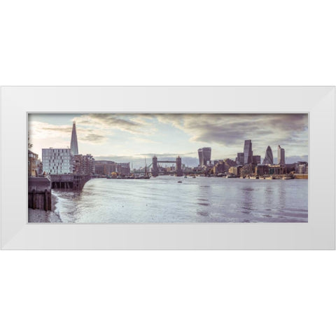 London skyline over river Thames, UK White Modern Wood Framed Art Print by Frank, Assaf