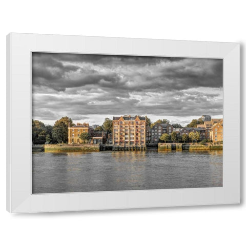 London skyline over river Thames, UK White Modern Wood Framed Art Print by Frank, Assaf