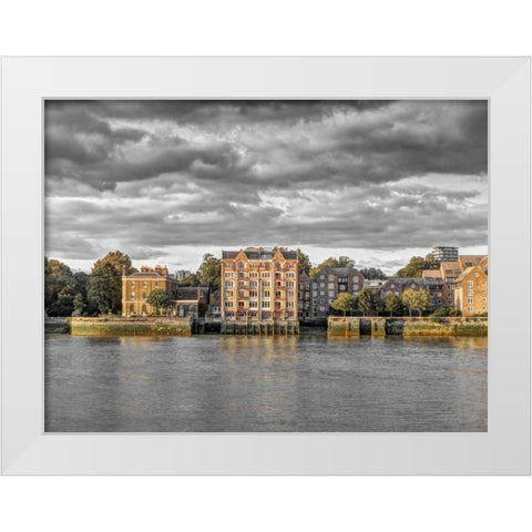 London skyline over river Thames, UK White Modern Wood Framed Art Print by Frank, Assaf