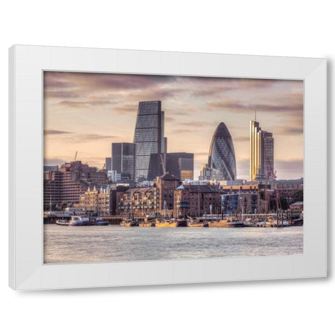 London skyline over river Thames, UK White Modern Wood Framed Art Print by Frank, Assaf