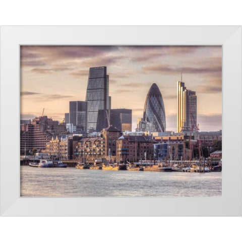 London skyline over river Thames, UK White Modern Wood Framed Art Print by Frank, Assaf