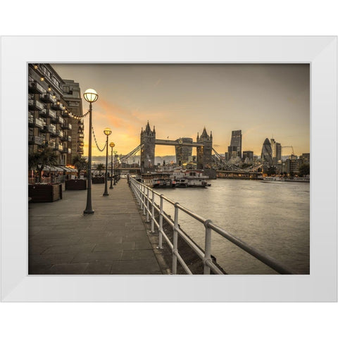 London Riverside Promenade with Tower bridge White Modern Wood Framed Art Print by Frank, Assaf
