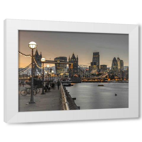 London Riverside Promenade with Tower bridge White Modern Wood Framed Art Print by Frank, Assaf