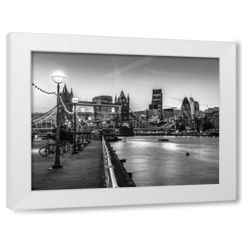 London Riverside Promenade with Tower bridge White Modern Wood Framed Art Print by Frank, Assaf