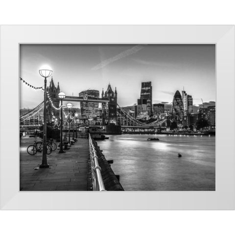 London Riverside Promenade with Tower bridge White Modern Wood Framed Art Print by Frank, Assaf