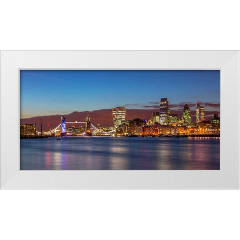 London skyline over river Thames, UK White Modern Wood Framed Art Print by Frank, Assaf