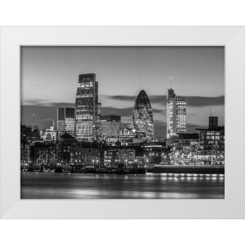 London skyline over river Thames, UK White Modern Wood Framed Art Print by Frank, Assaf