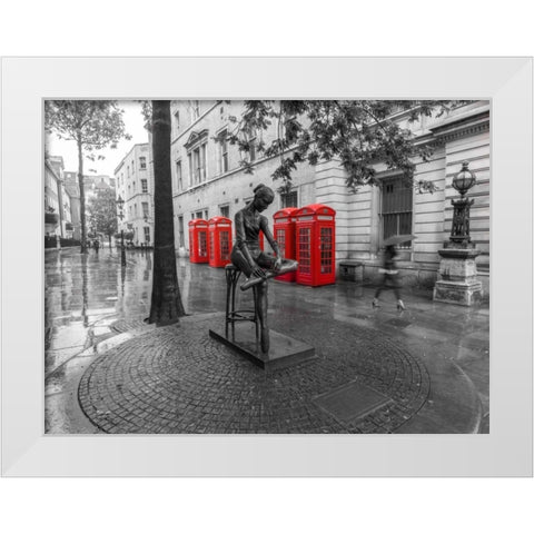 Statue on London city street White Modern Wood Framed Art Print by Frank, Assaf