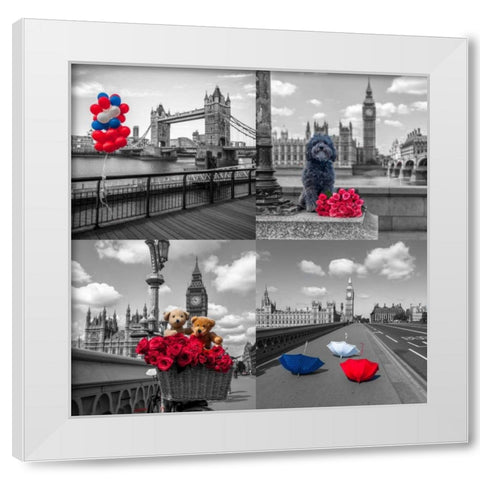 Collage of famous places in London city, UK White Modern Wood Framed Art Print by Frank, Assaf