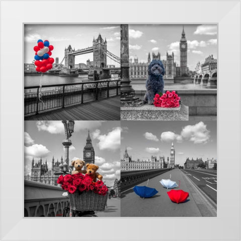 Collage of famous places in London city, UK White Modern Wood Framed Art Print by Frank, Assaf