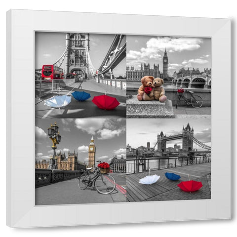 Collage of famous places in London city, UK White Modern Wood Framed Art Print by Frank, Assaf