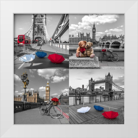 Collage of famous places in London city, UK White Modern Wood Framed Art Print by Frank, Assaf