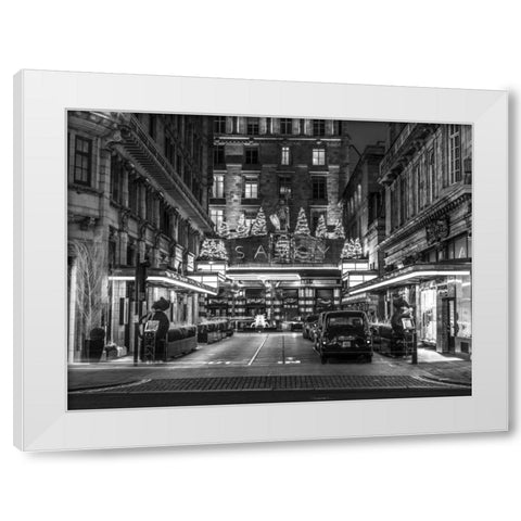 Black and white shot of London city street White Modern Wood Framed Art Print by Frank, Assaf
