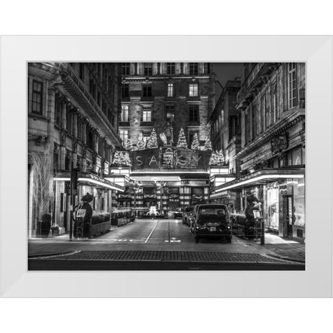 Black and white shot of London city street White Modern Wood Framed Art Print by Frank, Assaf