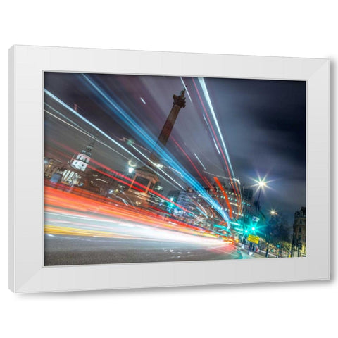 London city street with strip lights White Modern Wood Framed Art Print by Frank, Assaf
