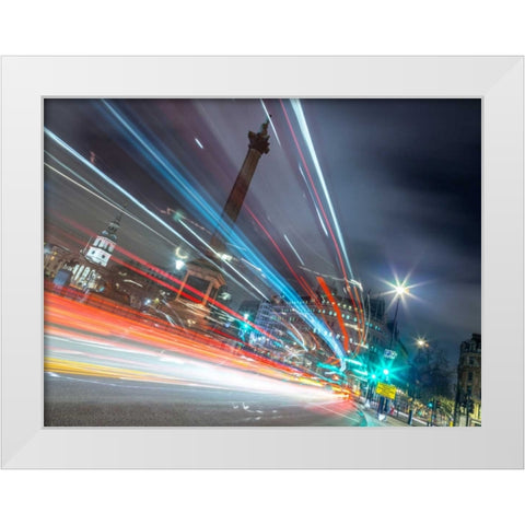 London city street with strip lights White Modern Wood Framed Art Print by Frank, Assaf